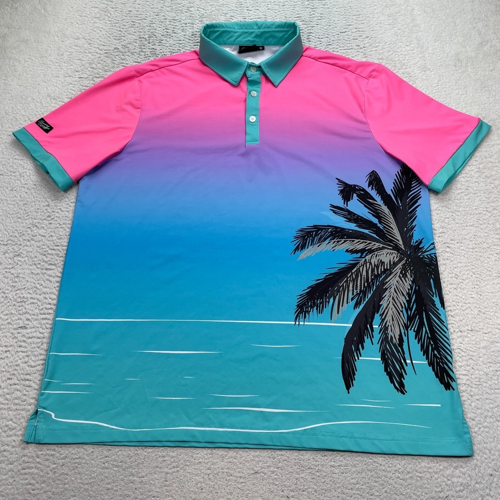 Sunday Swagger Beach sunset Golf Polo Shirt Mens XL Loud Print